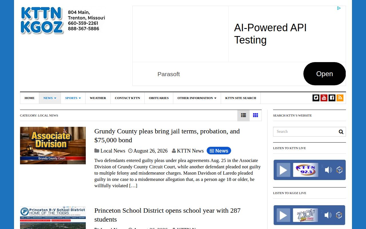 Mercer County booking and arrest reporting on KTTN Local News